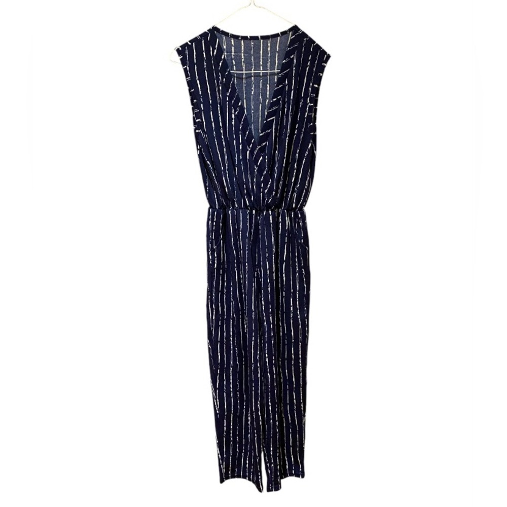 Blue & white jumpsuit with pockets. Size medium